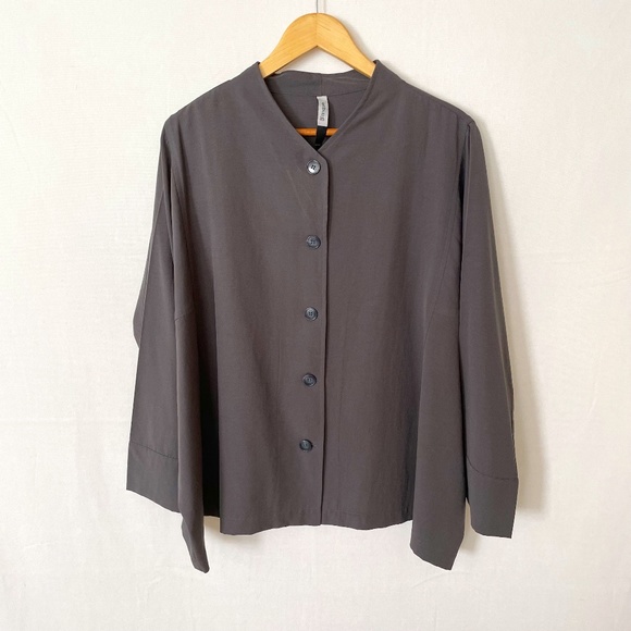 BLANQUE Women's Size L/XL Collarless Oversized Jacket Boxy Fit Dark Taupe Gray - Picture 1 of 7